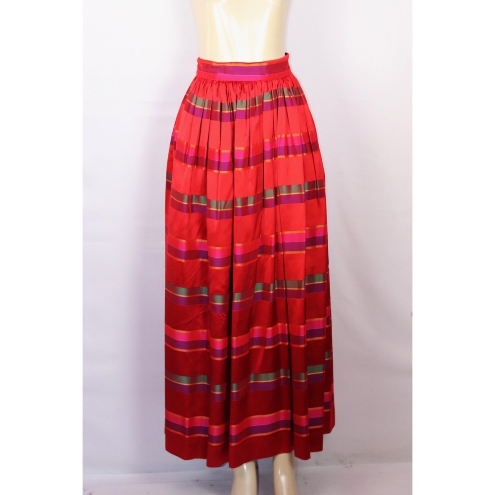 VINTAGE VICTOR COSTA RED MULTI MAXI SKIRT 6